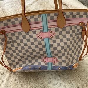 Checkered Tote Bag with Multicolor Stripes